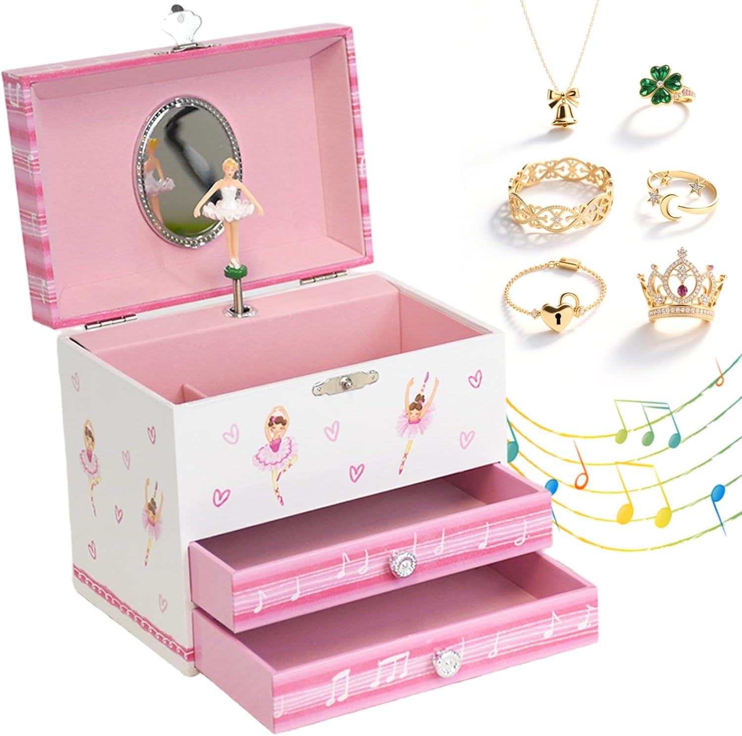 Gcroet 1PC Musical Jewelry Box for Girls Dancing Swan Lake Ballerina Music Box with Mirror & Drawers Cute for Birthday Bedroom Decor.