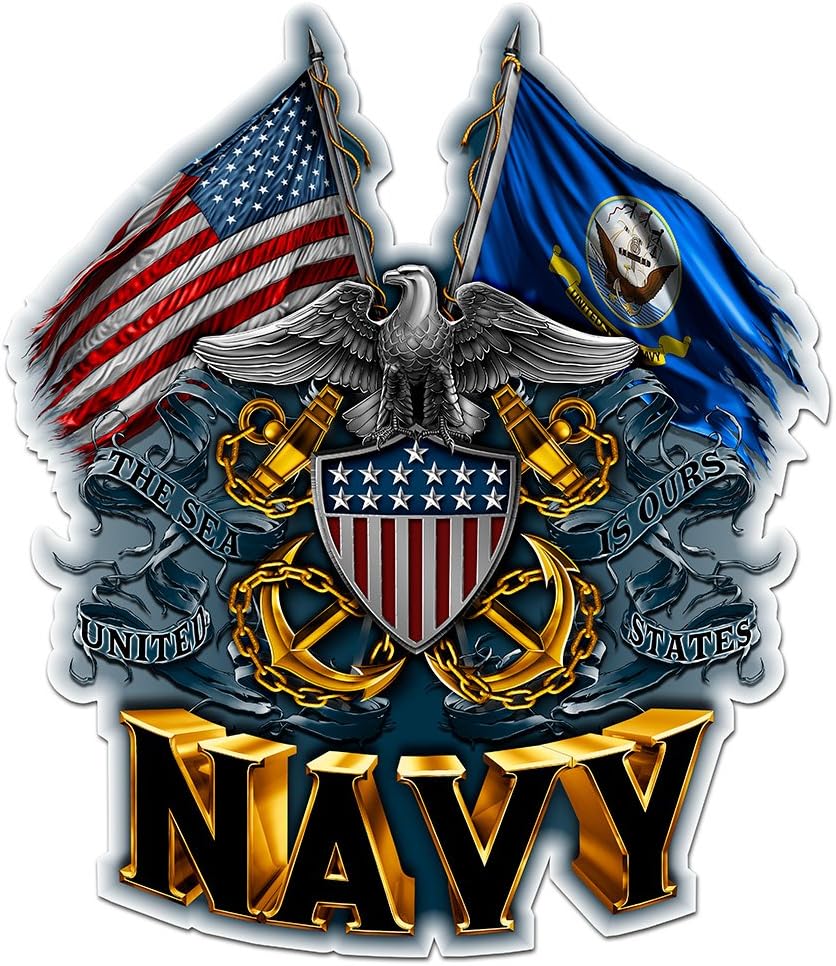 Collectible Navy Decals (4in,2pack), Share Your Appreciation and Support with Our Vinyl Double Flag Eagle Navy Shield Stickers for Your Home, Car, Cases and More, Souvenir Gifts for Navy Sailors