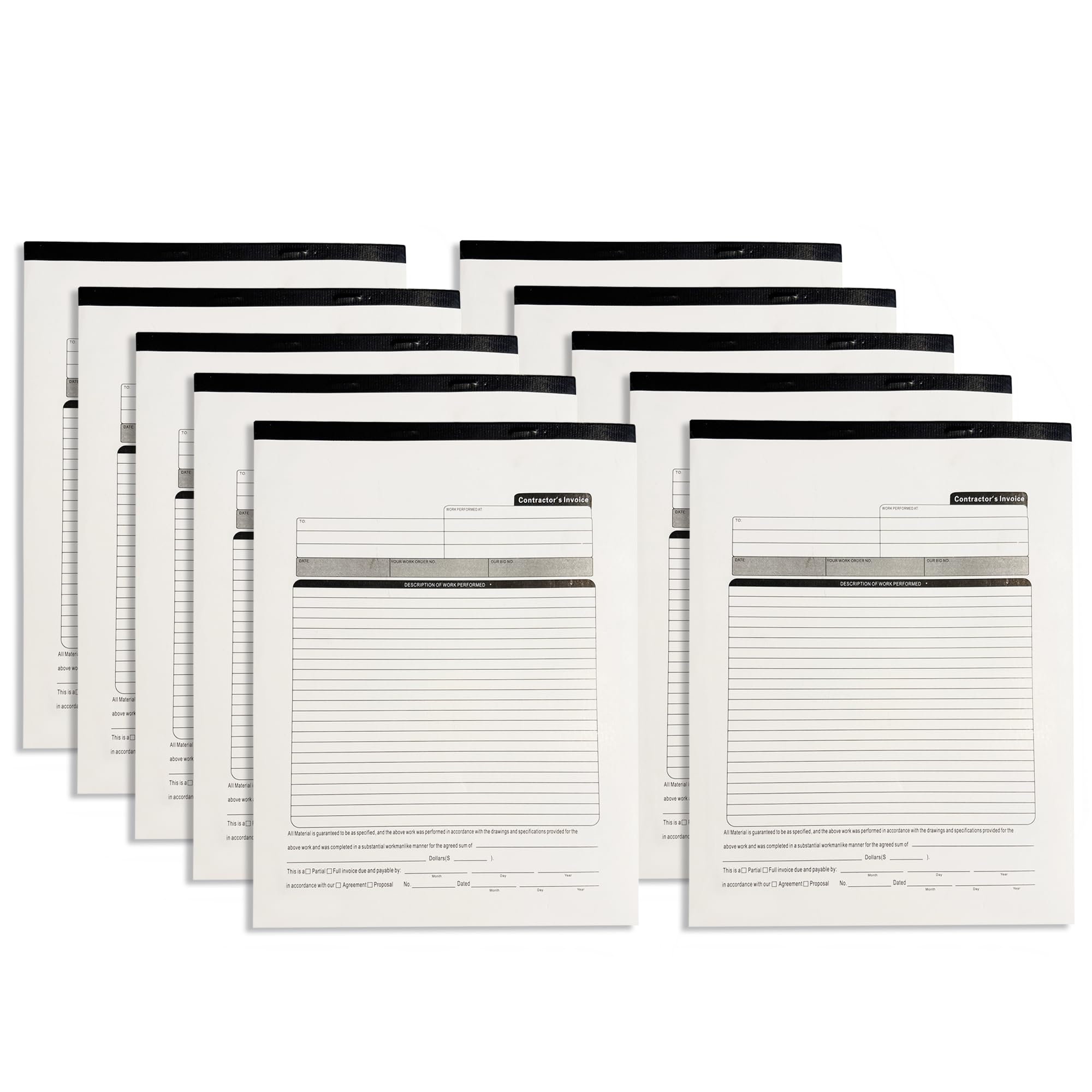 Rechnungsbuch für Bauunternehmer, 3-teilig, 21,6 x 29,1 cm, selbstdurchschreibend, mit weißen, gelben und rosa Kopien, Arbeitsauftrags-Belegbuch mit leeren Rechnungsblättern, 10 Stück