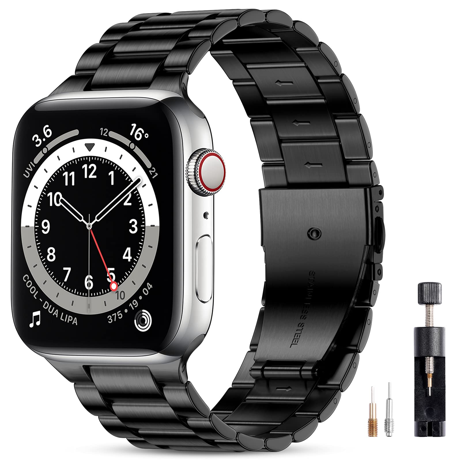 Vobafe Strap Compatible with Apple Watch Strap 44mm 42mm 45mm 49mm SE, Stainless Steel Metal Replacement Wristband Compatible with iWatch Series 8 7 6 5 4 3 2 1, Black