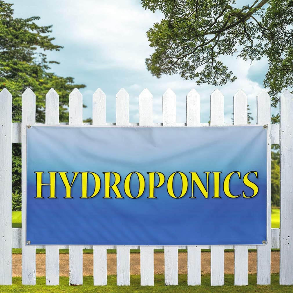 Vinyl Banner Multiple Sizes Hydroponics Restaurant Cafe Bar Restaurant & Food Outdoor Weatherproof Industrial Yard Signs Blue 4 Grommets 16x40Inches