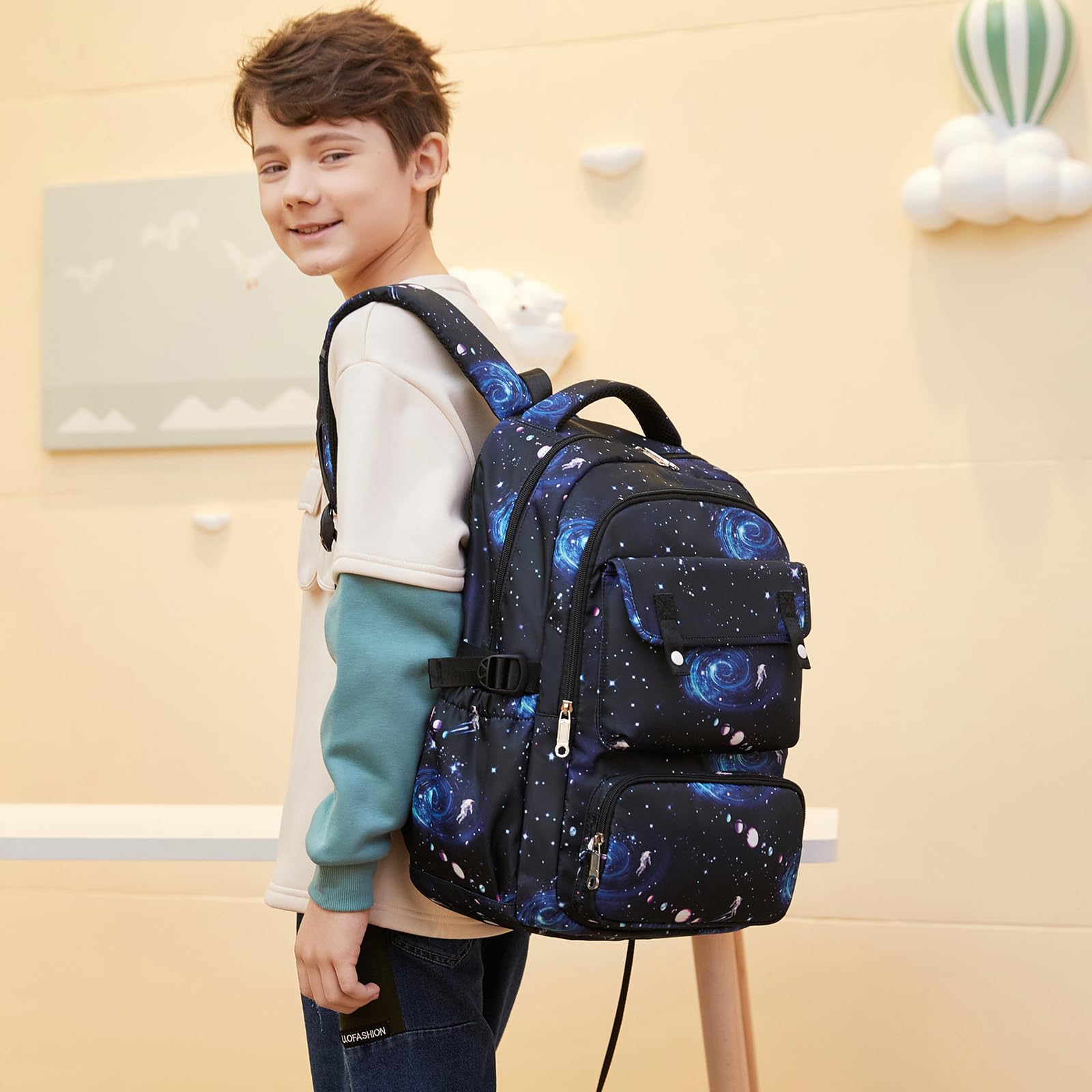 Zaino Galaxy a tema spaziale, con portapranzo, per ragazzi e ragazze, leggero e impermeabile, per studenti elementari e elementari