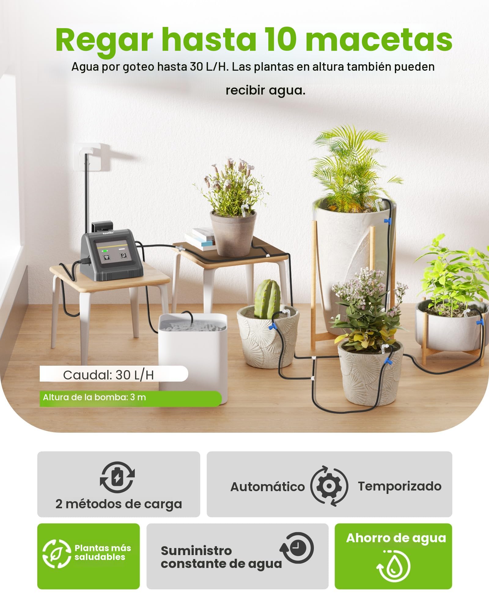 RAINPOINT WiFi Riego por Goteo Automático, Volumen de Agua Ajustable, Control Remoto por APP, Sistema de Riego Automático para Hasta 10 Plantas y Macetas de Interior