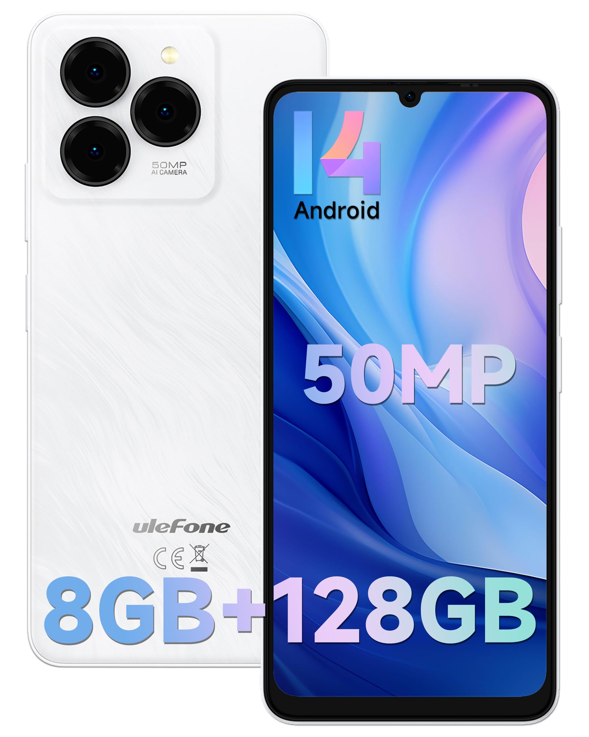 Ulefone Note 20 Pro Smartphone, 8GB+128GB/SD-1TB Android 14 Cellulare, 6.75" HD+ Widevine L1, Fotocamera 50MP+8MP Cellulari 6000mAh Batteria, Octa Core Dual SIM GPS/OTG/Face ID/Fingerprint Bianco