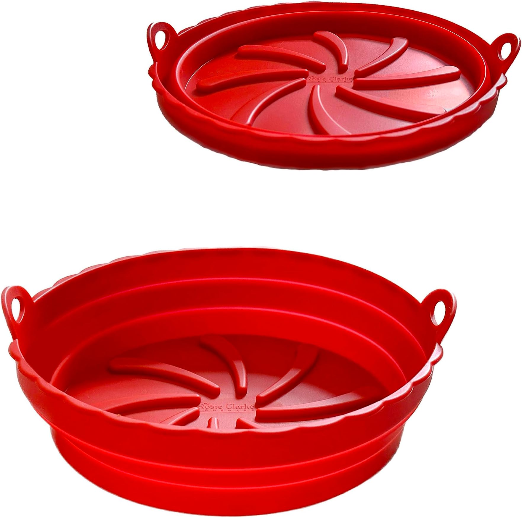 Rosie Clarke Homeware (R) Premium Silicone Air Fryer Liners - 2 Pack, Foldable, Reusable & easy to clean, Round Ninja air fryer accessories, Durable with handles. Great replacement for parchment paper