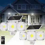 Solar Motion Sensor Outdoor Lights, 3 Modes LED Security Flood Light with Remote Control, IP65 Waterproof Solar Powered Outside Wall Light for Garden Patio Garage Yard (White, 2 Pack)