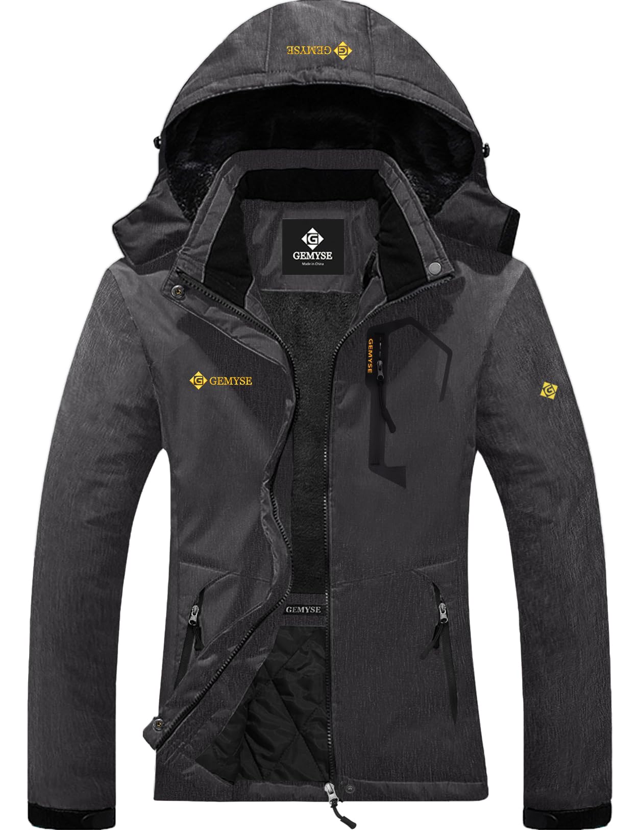 GEMYSE Donna Giacca da Sci impermeabile montagna Giacche Pile invernale antivento Cappotto con Cappuccio