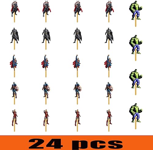 Miniatura 3 de makeanni - 24 piezas de superhéroes para cupcake, suministros de fiesta, decoración de pastel de cumpleaños, tazas de frutas, suministros de fiesta