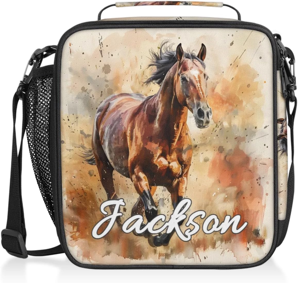 Personalized Lunch-Bag for Kids-Boys, Custom Horse Insulated Cooler Lunch Box with Name, Leakproof-Reusable Lunch Tote Bag for Work Office Picnic 3