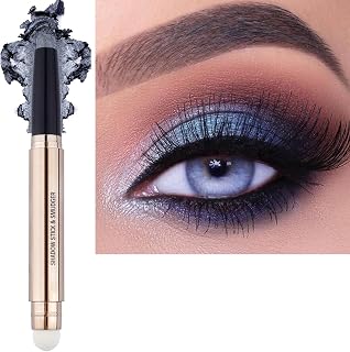 SAUBZEAN Silver Gray Eyeshadow Stick Makeup, Highlighter Matte Cream Eye Shadow Pencil, Waterproof Hypoallergenic Long Lasting Crayon, Glitter Primer Palette Shimmer Eyeliner Pen wiht Soft Brush