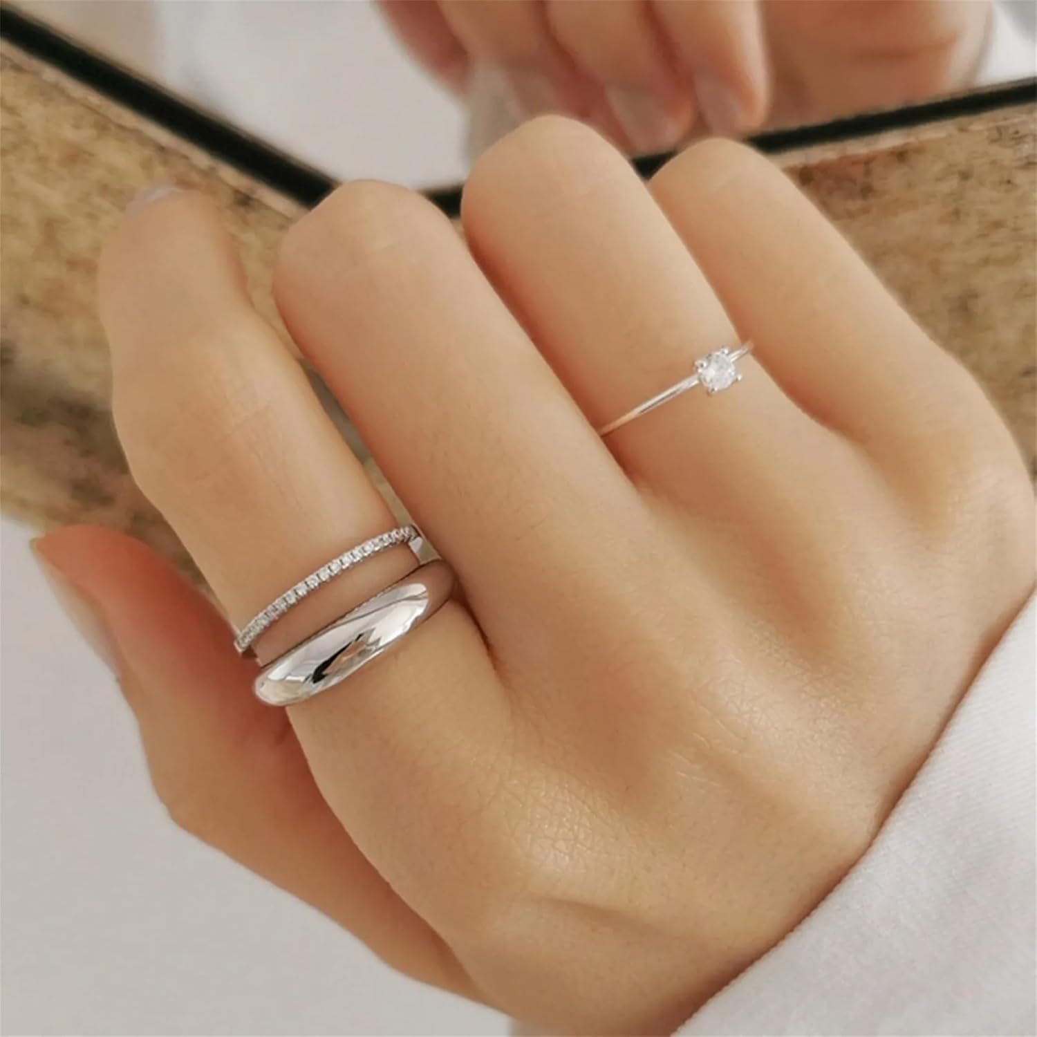 Sterling Silver Shinny Dome Slice Huggie Circle Round Open Band Ring 2 Tones