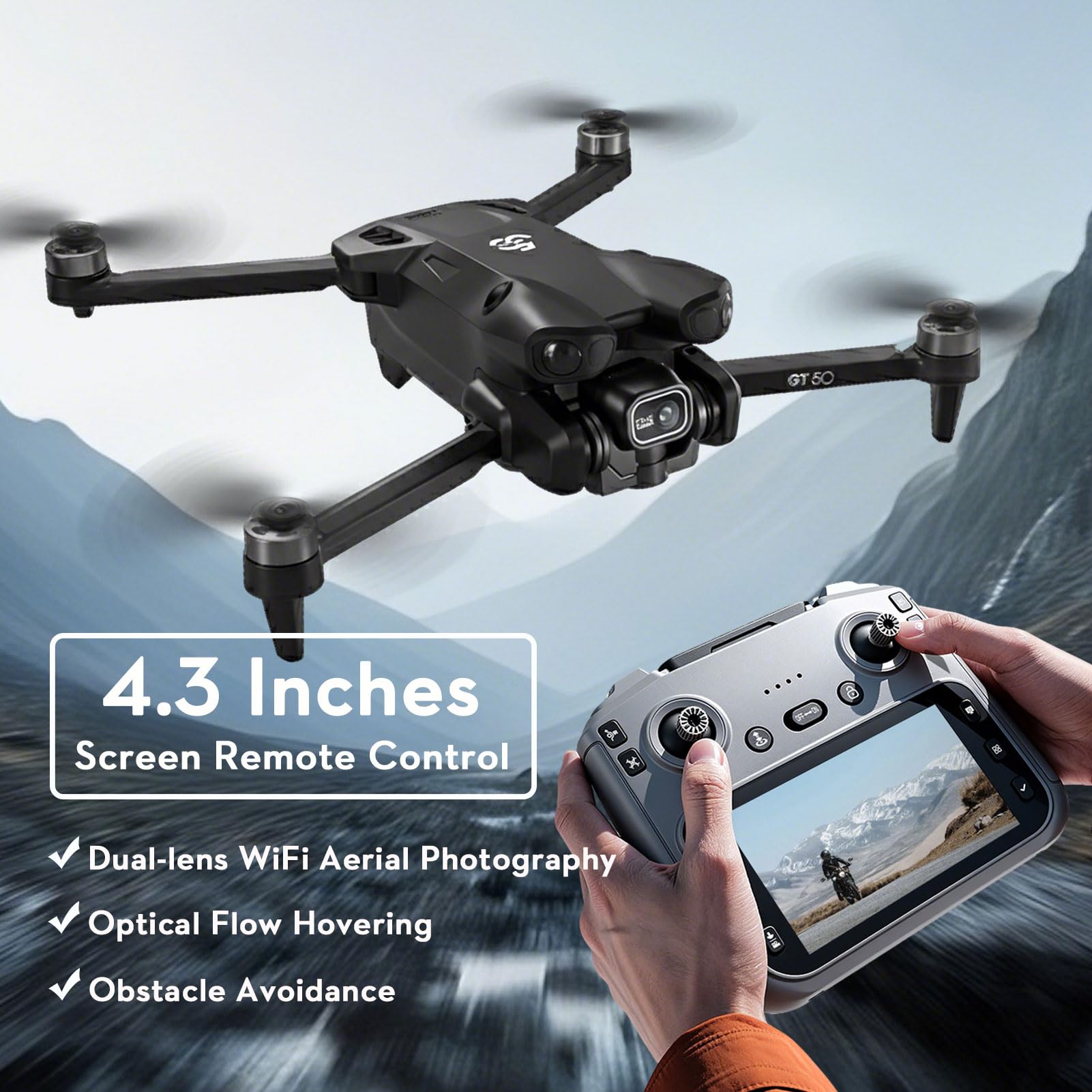 Drone caméra brushless 1080P avec écran 4,3" WiFi pliable