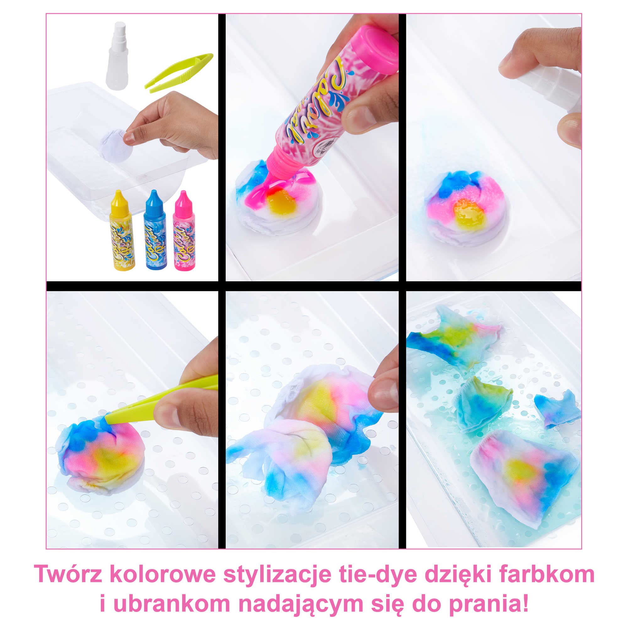 Barbie - Zestaw prezentowy Color Reveal Neon Tie-Dye - Zestaw do farbowania ubranek z lalką Barbie Color Reveal, lalką Chelsea i zwierzątkiem - Akcesoria i ubranka do farbowania, HCD29