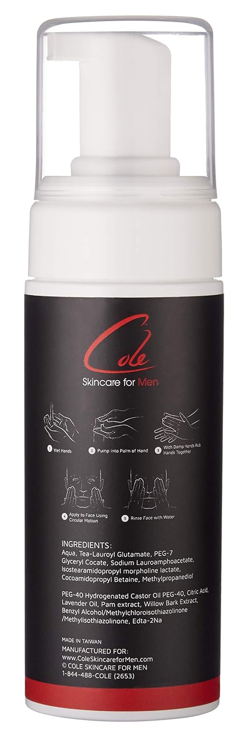 Cole Skincare for Men Multi Action Cleansing Foam | All Skin Types | All In One Cleanser, Exfoliator & Hydrator | Regulates Oils, Removes Impurities, & Prevent Breakouts