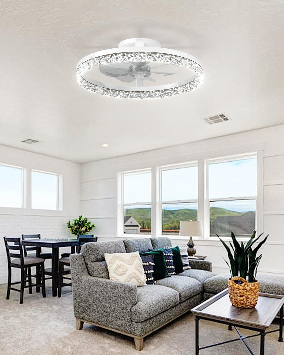 addlon Ceiling Fans with Lights and Remote, 20'' Low Profile Ceiling Fans, 3000-6000K Dimmable Modern Flush Mount LED Fan Light, Fandelier Ceiling Fan for Bedroom, Kitchen, Living Room, White