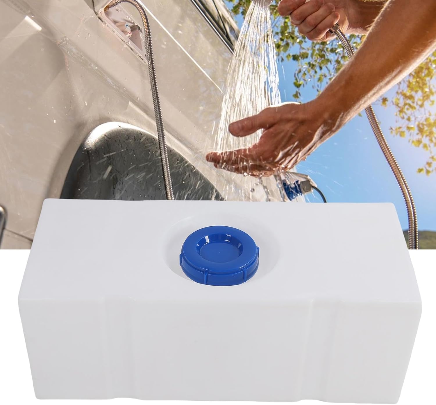 RV Freshs and Gray Water Tanks, 21 Gallon Campers and Concession Trailer Food Truck, 31.5x13.58x11.81in Food Grade PE Water Holding Tank with Sealing Cover for Trailers Camping