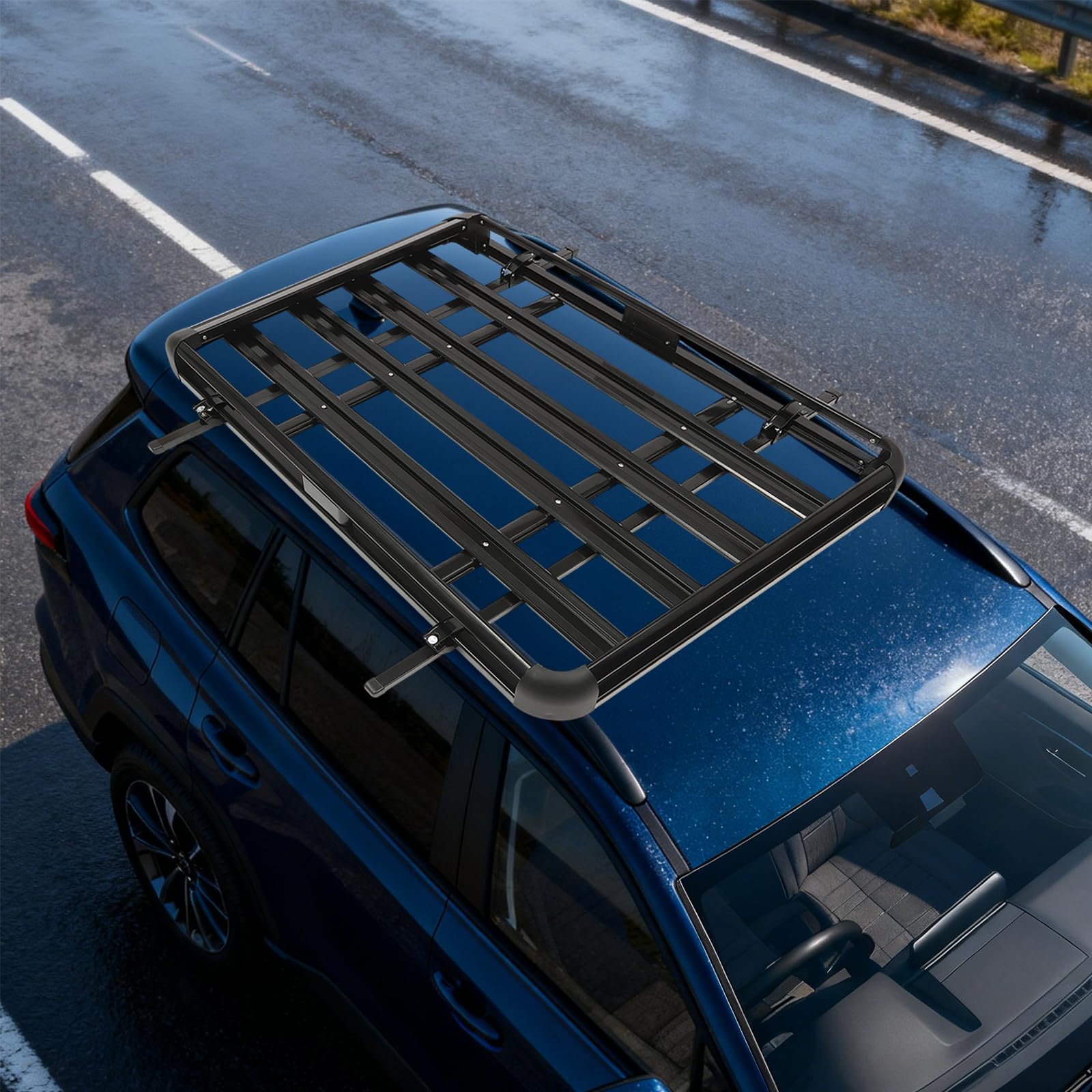 Universal Dachgepäckträger Auto Aluminium Dachkorb 150kg Tragfähigkeit Schwarz Einstellbare Breite für SUV Modelle Dachträger 160cm Gepäckträger für Auto Offroad Frachtkorb (160 * 100CM)