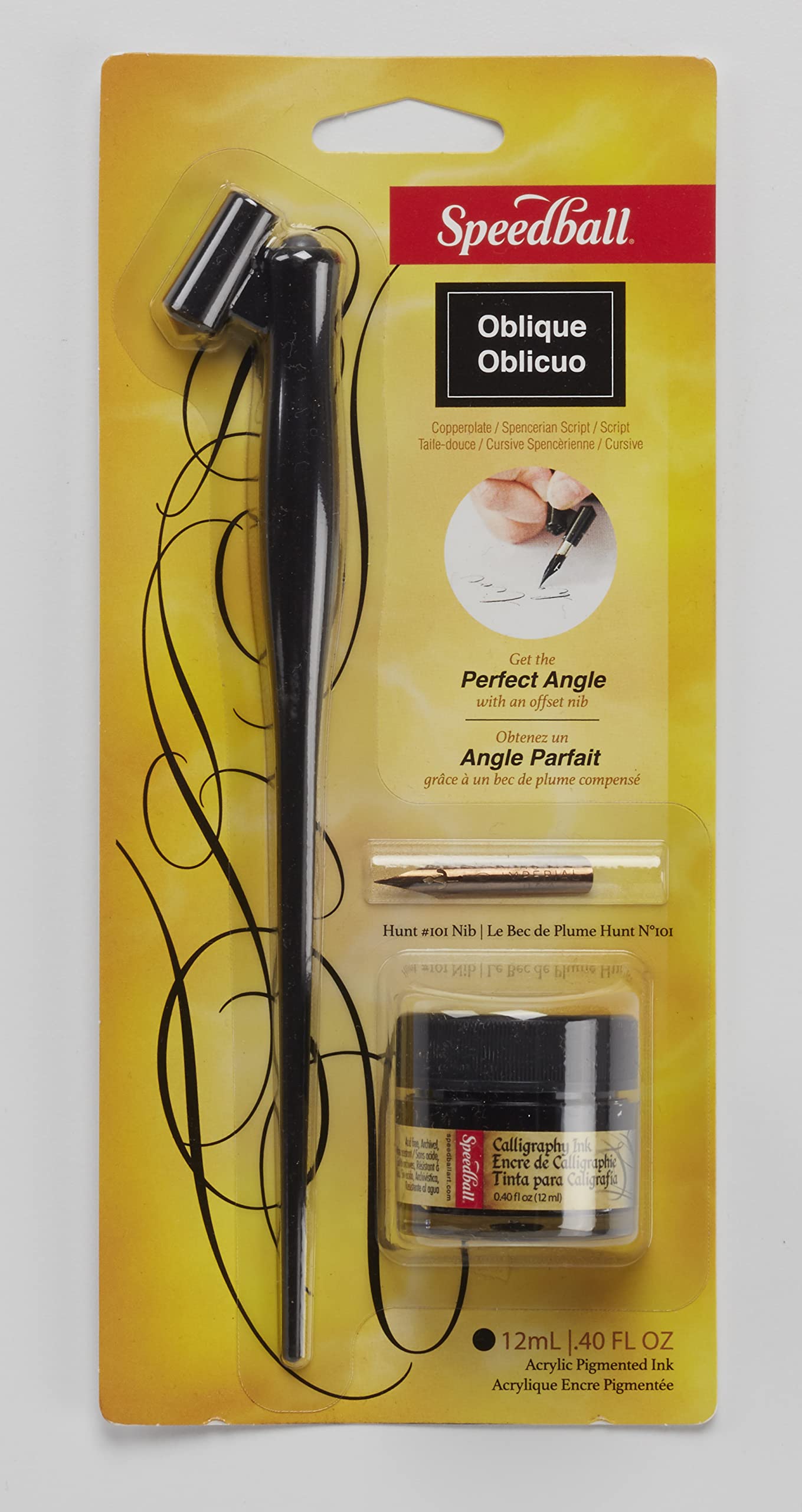 Speedball Oblique Pen Holder Black, Pen & Ink Carded, use with Many Nibs, Writing, Handwriting, Calligraphy, Lettering Quill, Writers, Artists, Tool, Adults, Kids Pen Set, Dip, Fountain Style Pens