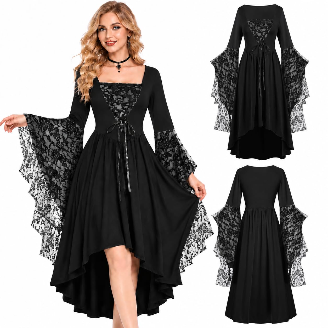 Halloween Costumes Adult Women Victorian Witch Gothic Plus Size Dresses Medieval Costume Ladies Evening Party Prom Cocktail Swing Glad Rags Vintage Elegant A-line Dress for Womens — image 1