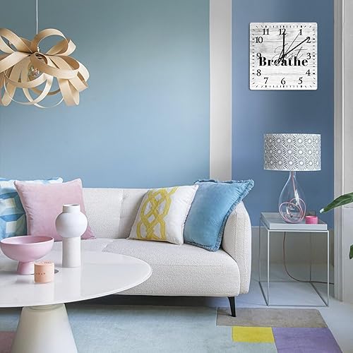 Miniatura 6 de Just Breathe - Reloj de pared con cita motivacional, reloj cuadrado de 10.6 pulgadas, grande, funciona con pilas, decoración rústica para el hogar,