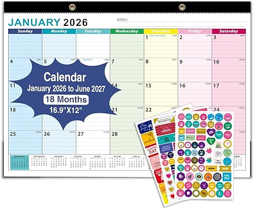 Miniatura 10 de Calendario de escritorio 2026, con 2 calcomanías, calendario de 18 meses desde junio de 2027-17 x 12 pulgadas, calendario mensual de Gato
