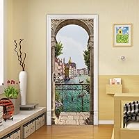 Vista 19 de 3D Pegatina de pared adhesiva para puerta - Poster de película de escaleras antiguas Premium PVC impermeable para pared de dormitorio y sala