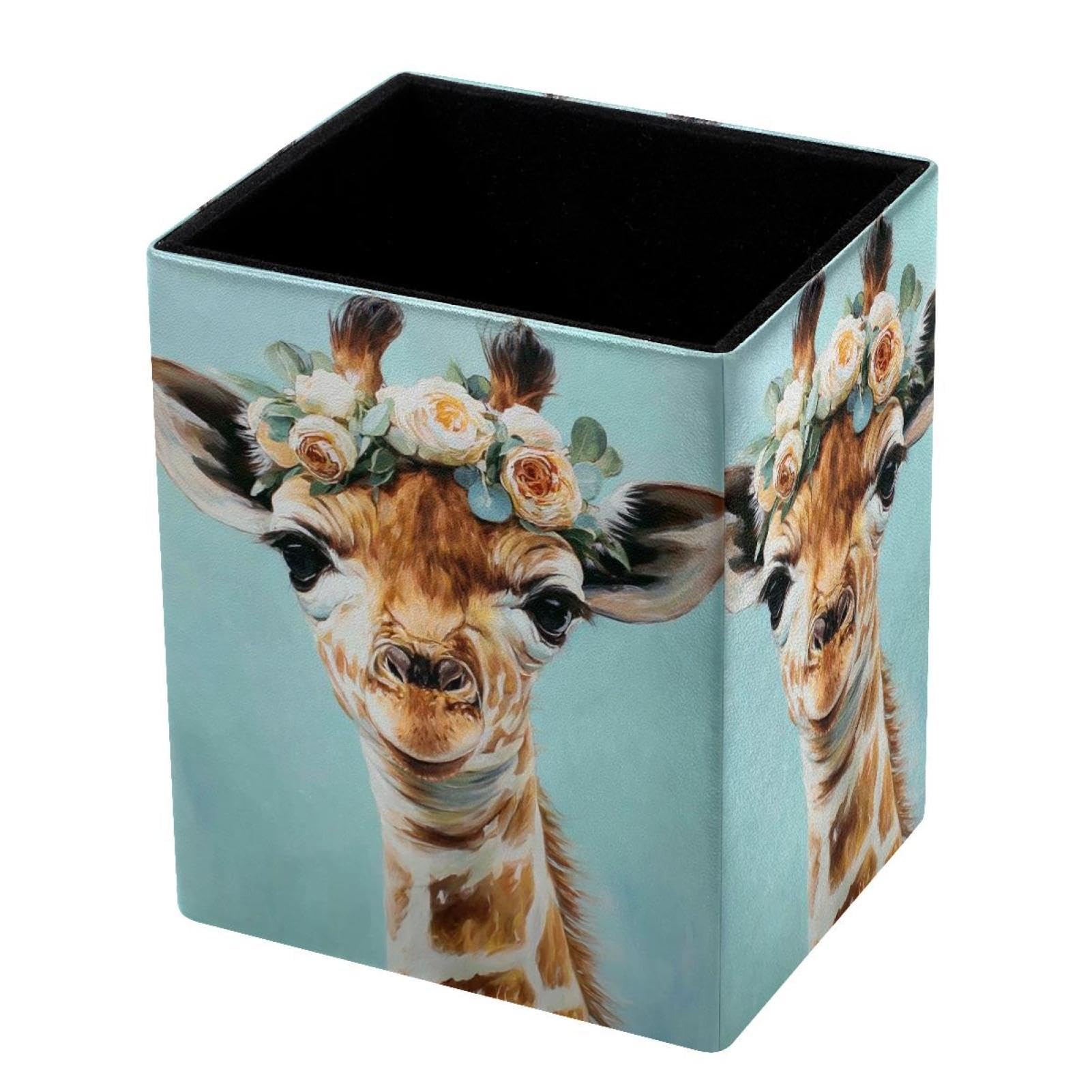 VAPOKF Pencil Holders for Desk, Watercolor Giraffe Printed Pen Holders Pen Pot Makeup Brushes Storage Desktop Stationery Supplies Organiser for Home Office