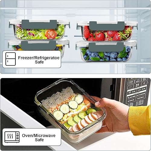 Miniatura 4 de VERONES Paquete de 10 recipientes de vidrio de 22 onzas para preparación de comidas, juego de recipientes herméticos de vidrio para el almuerzo,