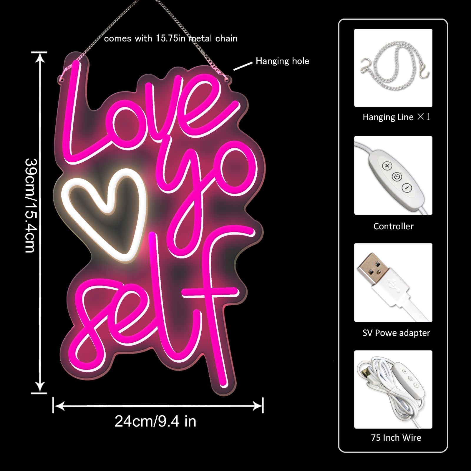Liebe Yoself Neon Zeichen Rosa LED Neon Licht für Wanddekoration USB Neon Zeichen für Weihnachtsfeier Bar Club Dekoration, 5V