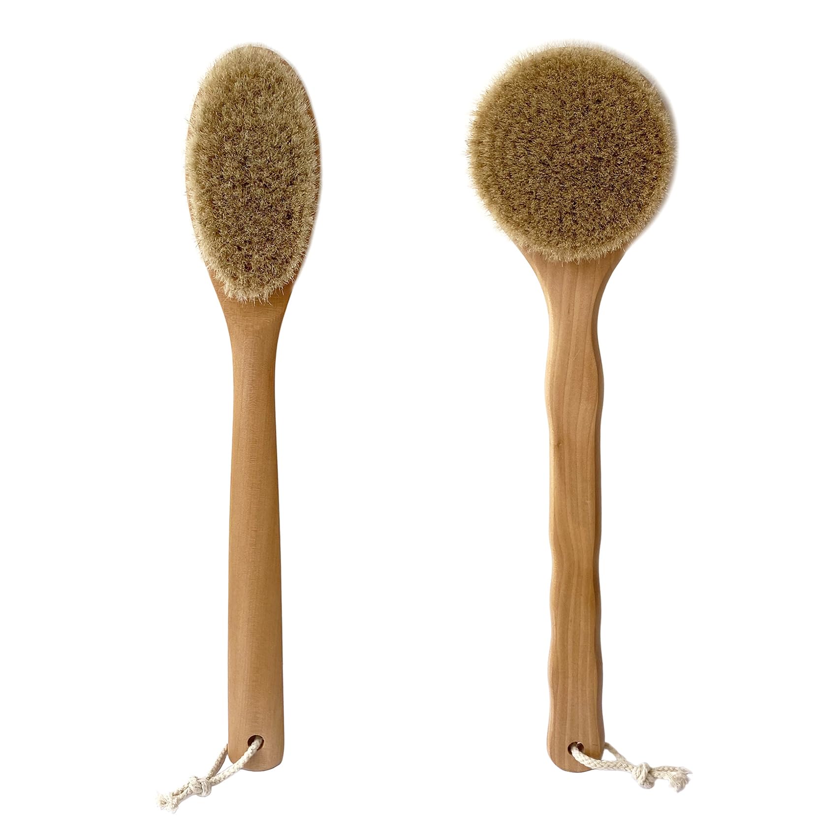 2 spazzole da bagno in crine di cavallo da 41 cm (testa rotonda + testa ovale), grandi, con manico in legno di faggio, pezzo intero di legno massiccio senza giunzioni, spazzola per il corpo