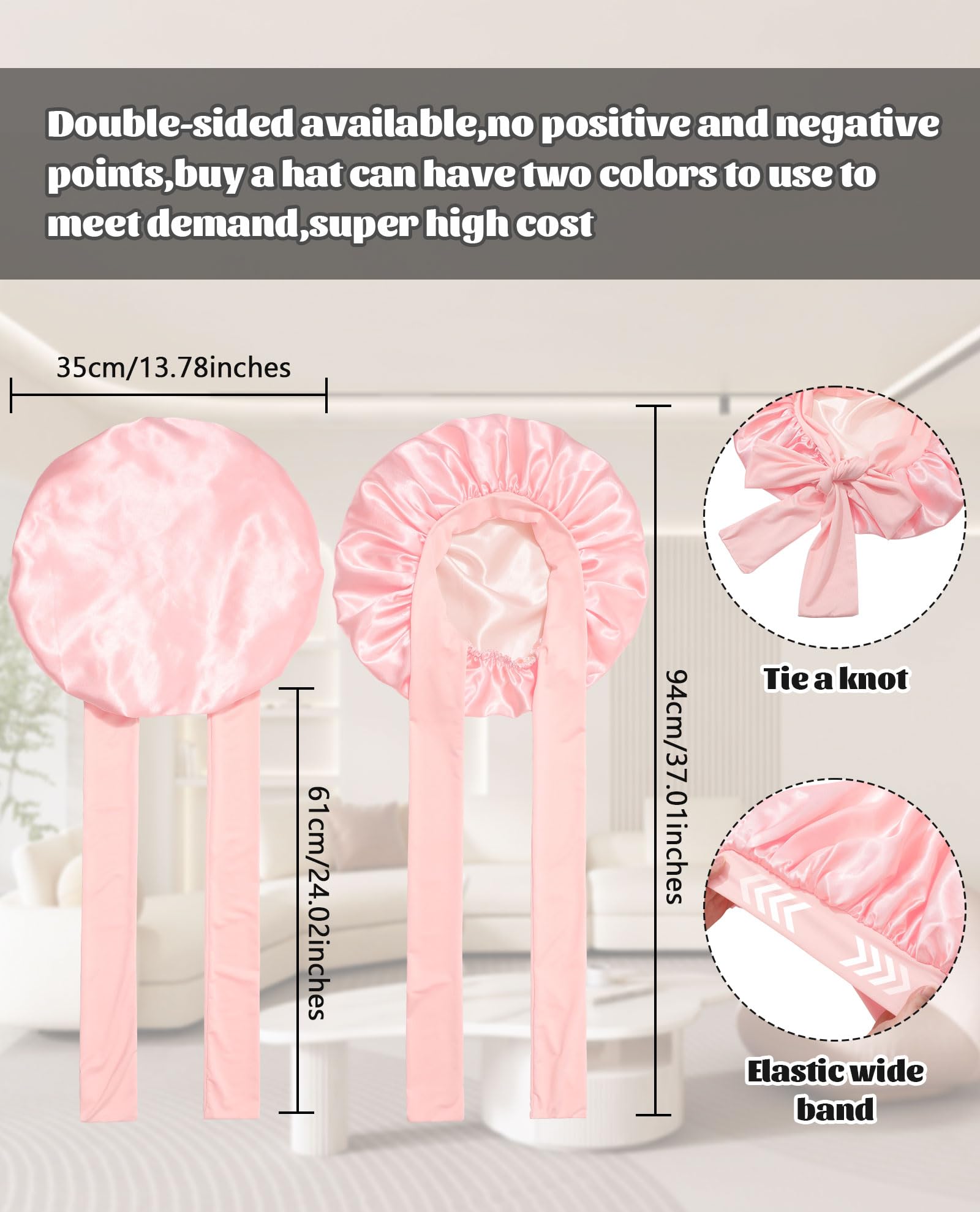 Satin Bonnet Silk Bonnet for Sleeping Silk Sleep Cap Double Layer Hair Bonnet with Elastic Tie Band for Curly Hair Night Cap: Apricot Powder+Champagne