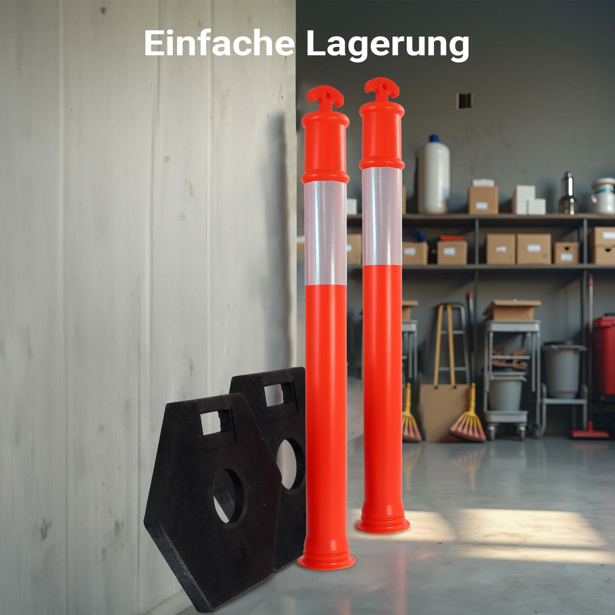 Wiltec 2x Absperrpfosten 110 x 42 x 42 cm aus PE, Sperrpfosten mit Reflexionsstreifen, mobile Absperrung für Verkehr, Aufprallschutz für Fahrzeuge