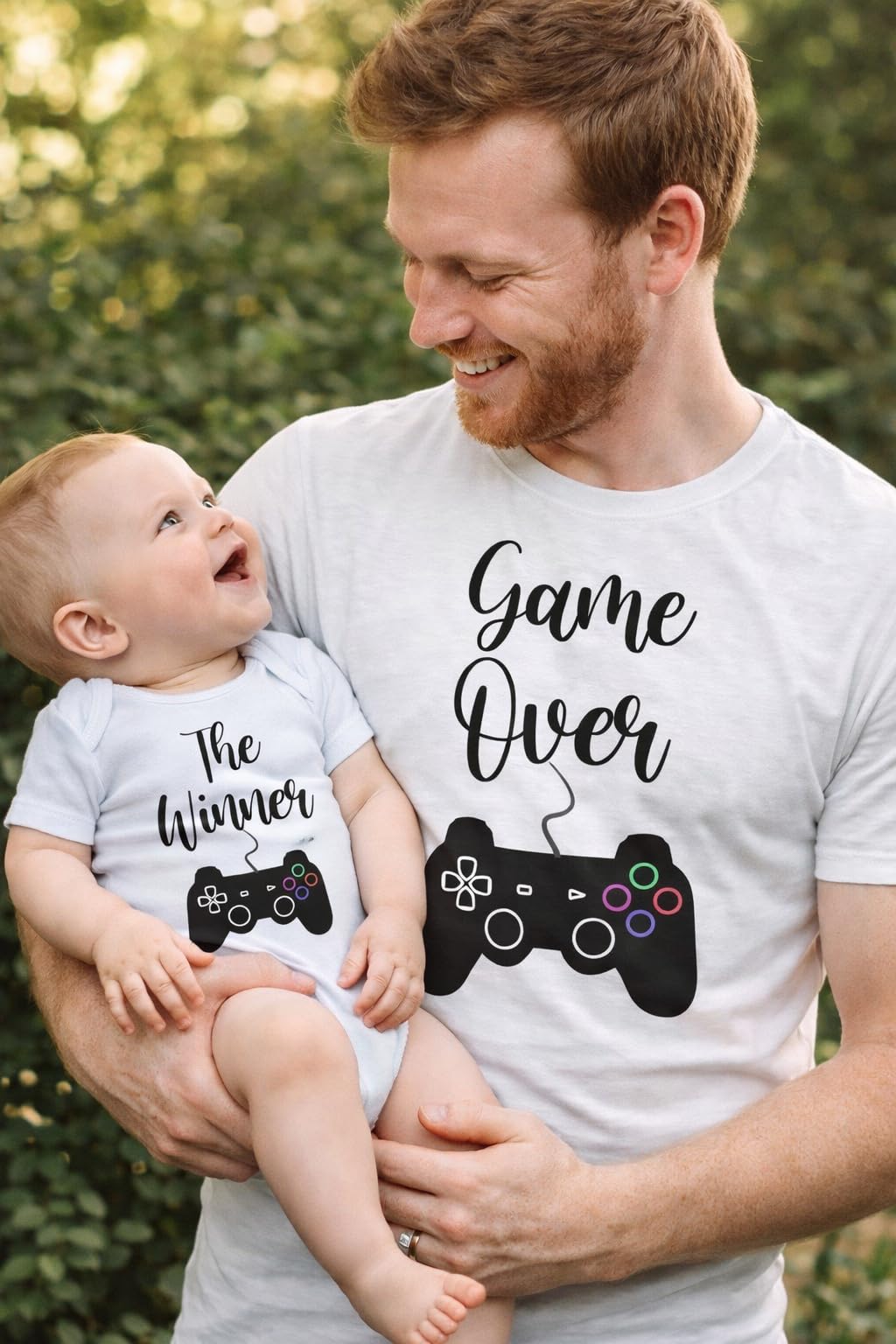 Coppia T-Shirt e Body Neonato per Uso Quotidiano Diurno Divertente Padre Figlio Gamer Game Over Winner Maglietta papà