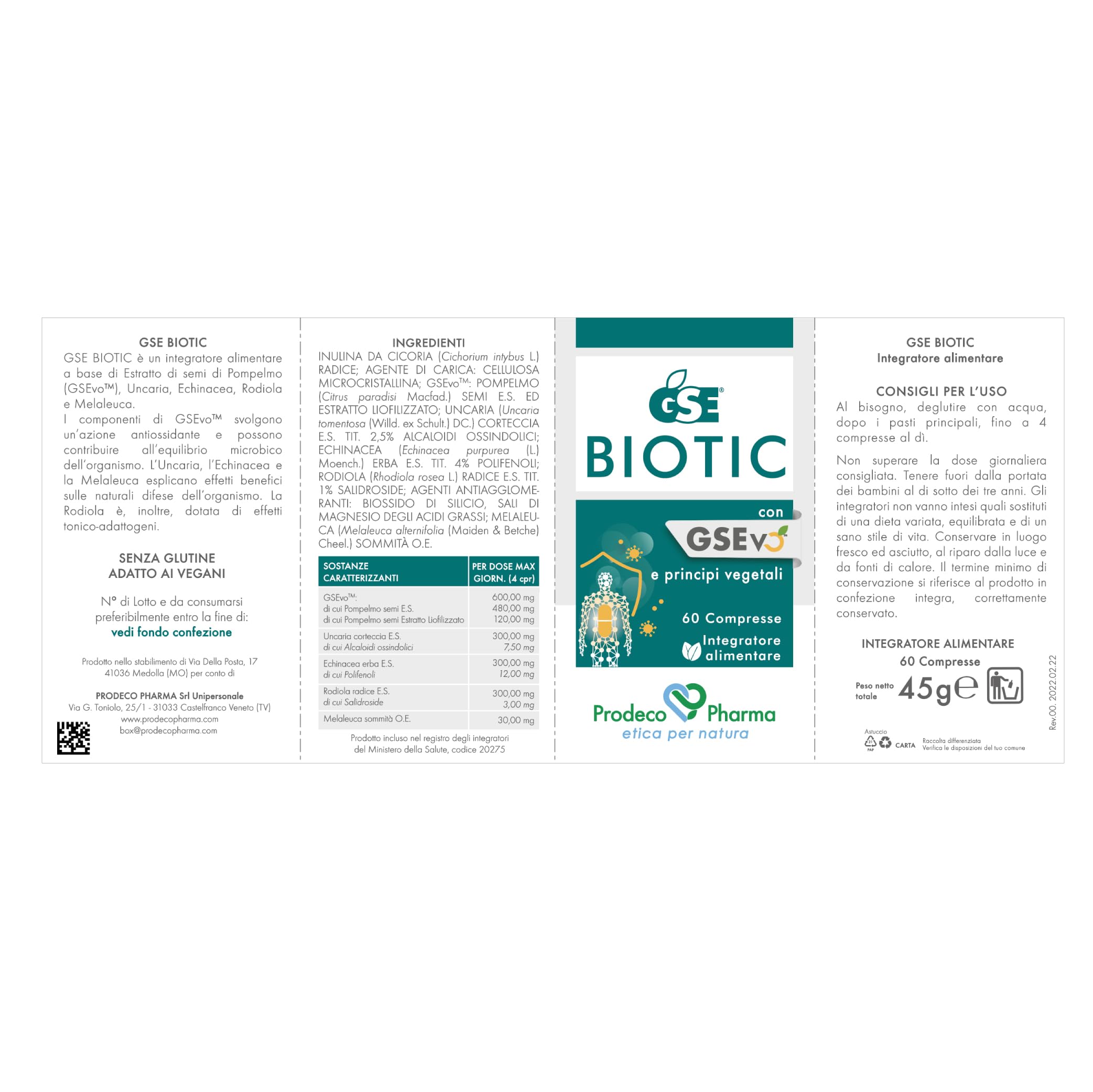 Prodeco Pharma GSE BIOTIC 60 Compresse - Integratore Alimentare Semi di Pompelmo