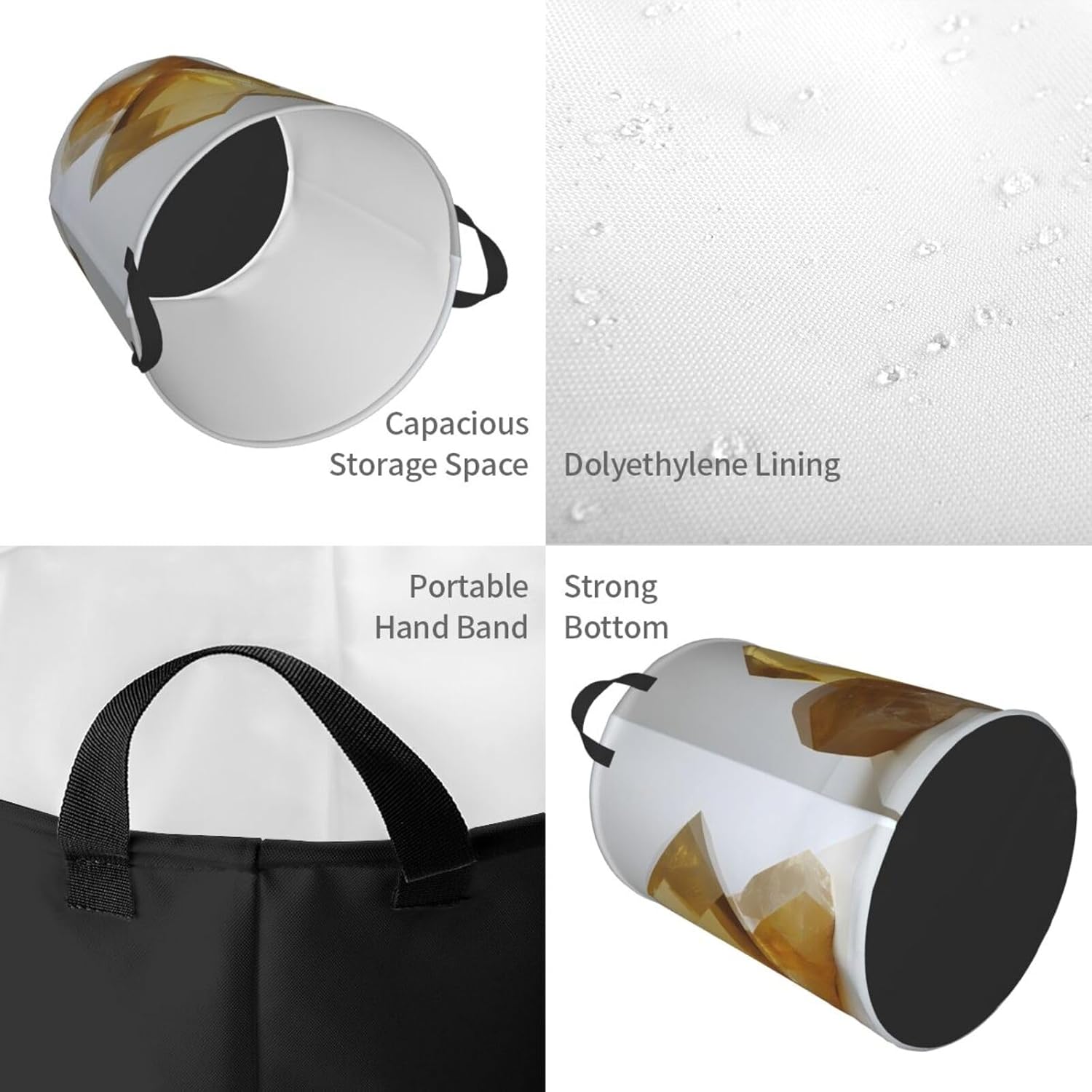 Crystal Sculpture Round Single-layer Laundry Basket, Portable Storage Laundry Basket, Bedroom Clothes Storage Basket with Handle