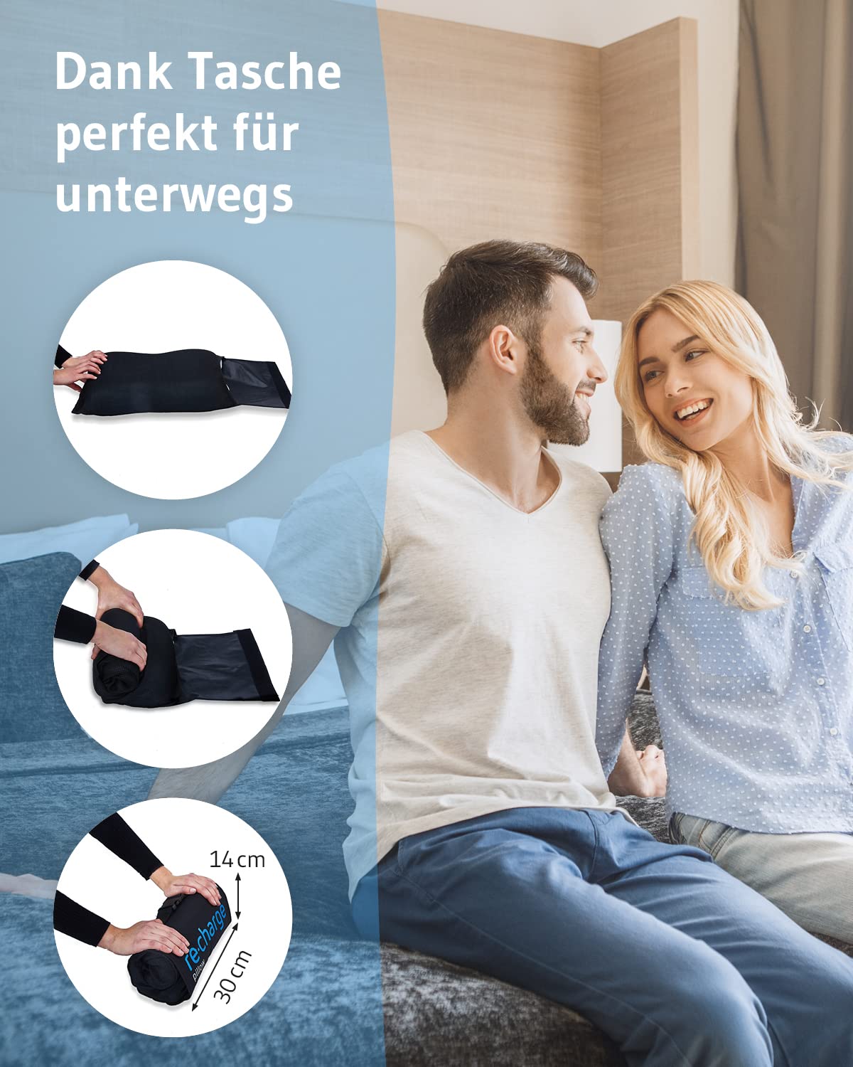 Cuscino Re-Charge Intense | Cuscino ortopedico per dormire sul fianco | Cuscino ergonomico in memory foam per la cervicale con carbone attivo di bambù | Innovativa tecnologia per un sonno più profondo