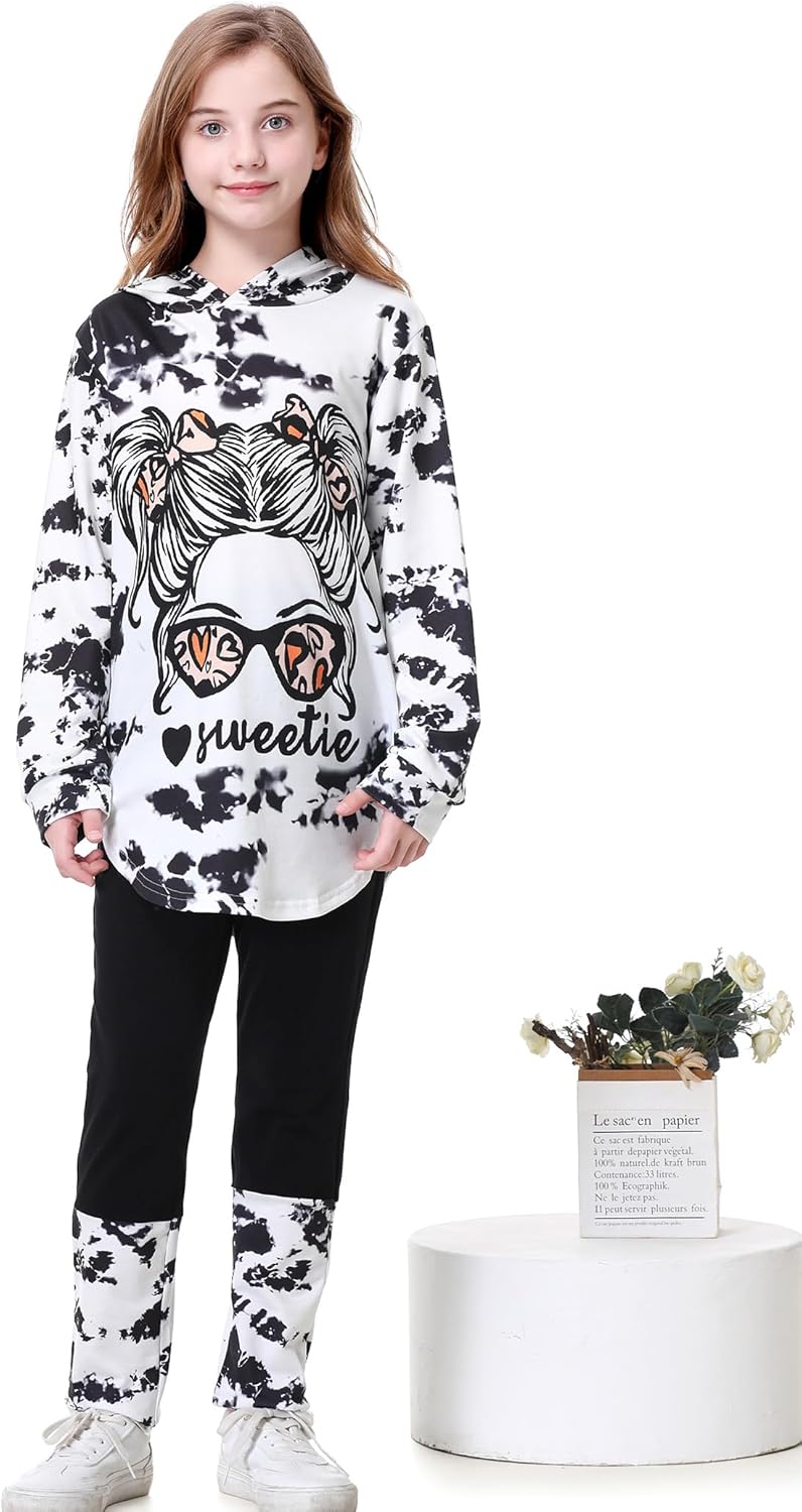 Girls Clothes Cool Girl Print Tie Dye Hoodie Pullover Sweatshirts Leggings Teen Girl Clothes 6-14 Years - Image 2