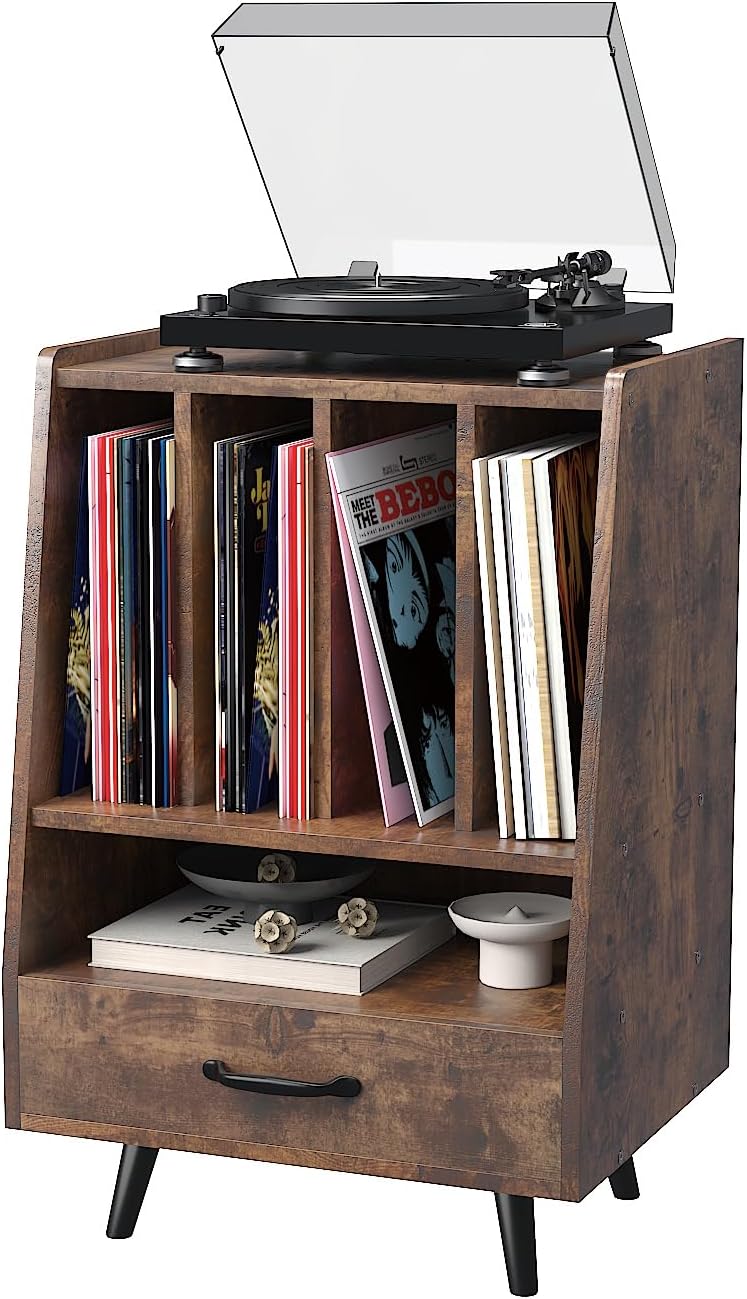 HedoAjim Large Record Player Stand, End Table with Charging Station