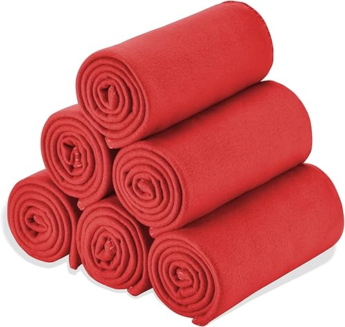 Miniatura 8 de Manta de forro polar de 50 x 60 pulgadas, paquete de 6 unidades, color rojo