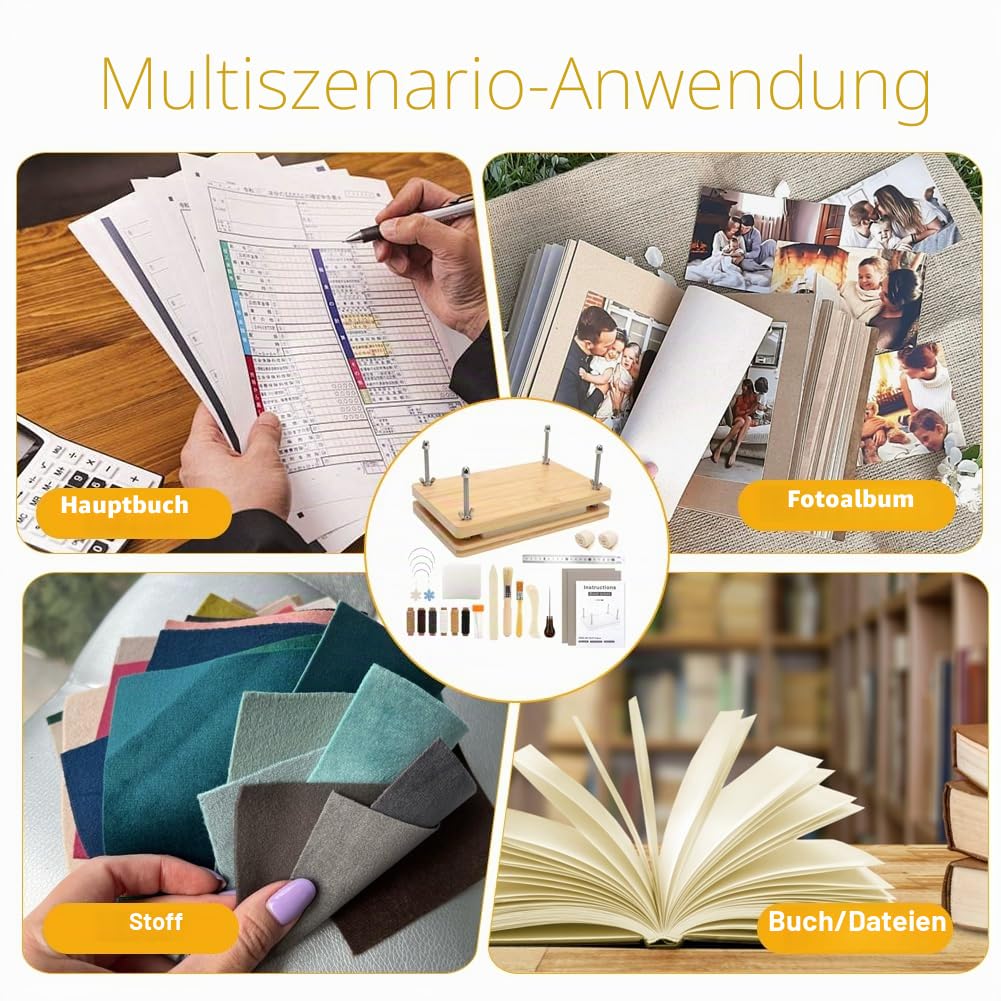 RANJIMA Buchbindesets teiliges, Buchpresse aus Holz Buchbinder Set Buch Binde Kit für Buchreparaturtuch Buchbinderleinen Buchbindebedarf Hand Buch Binde Werkzeuge Falzbeine zum Reparieren Alter Bücher
