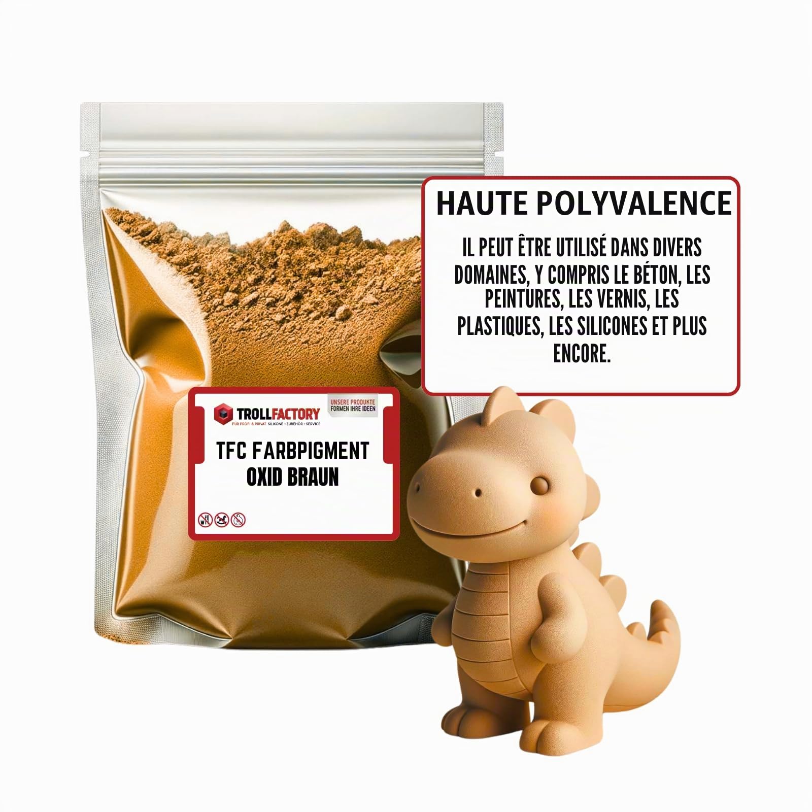 TFC Pigment de couleur - Oxide marron - Poudre pigmentée à fort pouvoir couvrant - Pour masses de coulée à relief telles que le Xyrarock, le plâtre, la résine époxy et le béton - Mat - Résistant à la