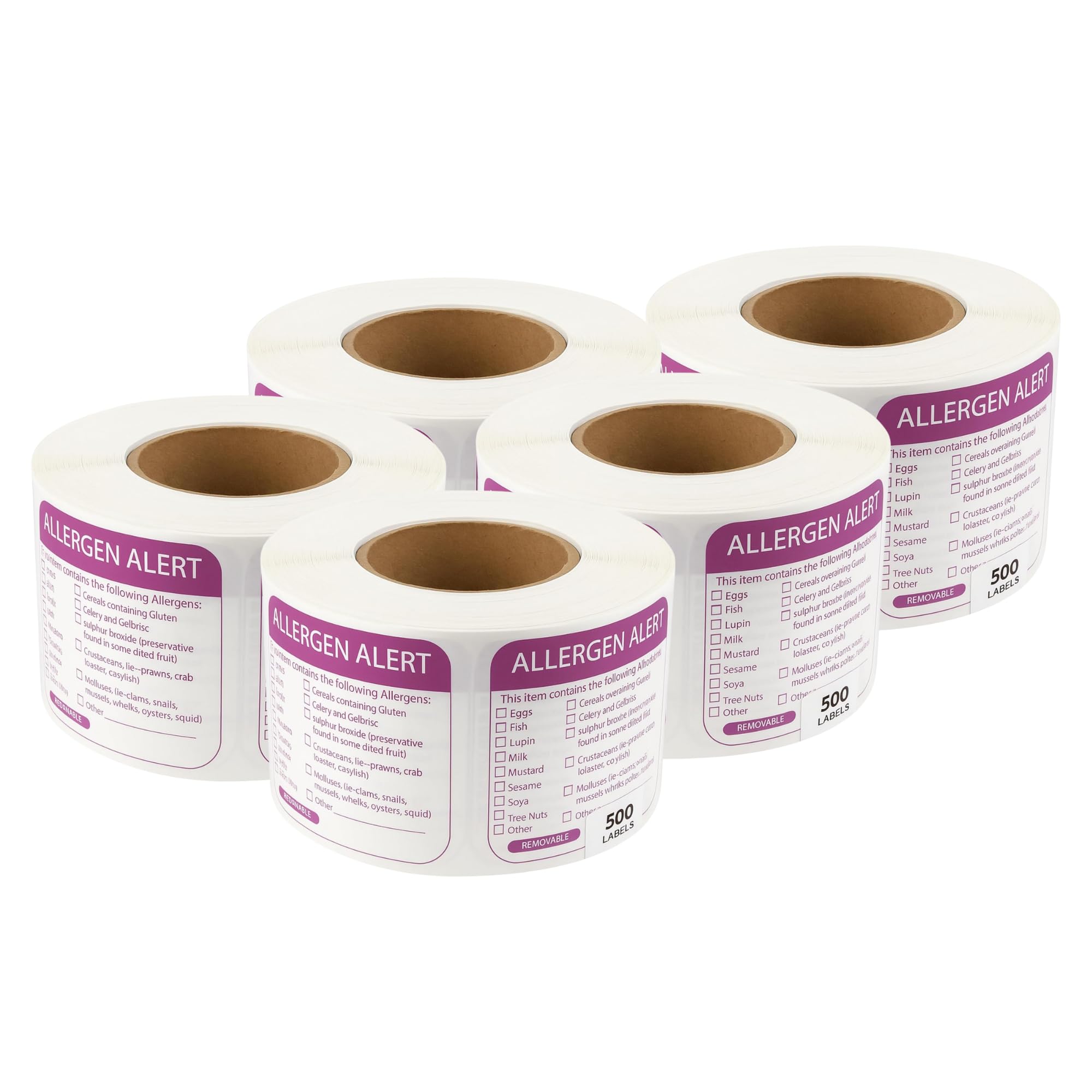 Food Allergen Warning Labels (5 x Roll of 500)