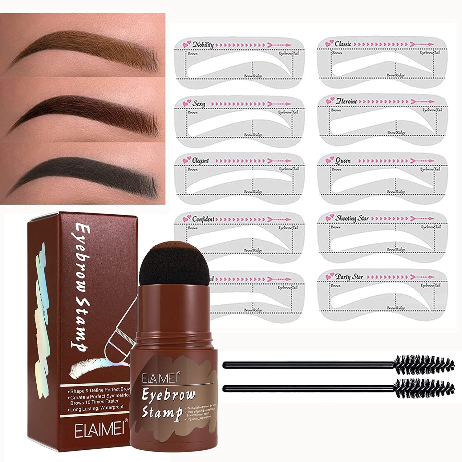 Kit De Sello De Cejas, Sello De Cejas, Kit De Estampado Y Modelado De Cejas, Kit De Plantilla De Sellos De Cejas Duradero Resistente Al Agua Para Mujeres (Dark Brown)