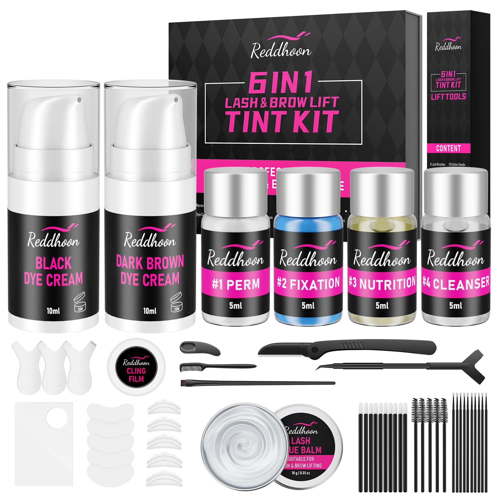 6 IN 1 Lash Lift & Brow Lamination Kit, Brow & Lash Lift Kit with Double Black Brown Color, Curling Perming & Voluminous Lashes Brows with Complete Tools, Salon & Home Use, Gifts for Her