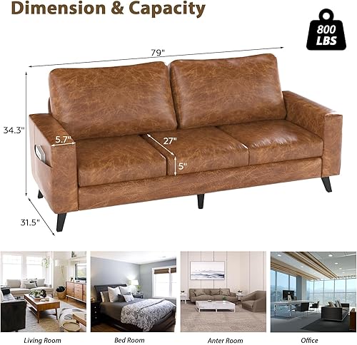 Miniatura 2 de Esright Sofá de 79 pulgadas para sala de estar, sofás pequeños, sofá biplaza de piel sintética, sofás modernos de mediados de siglo, cómodo asiento