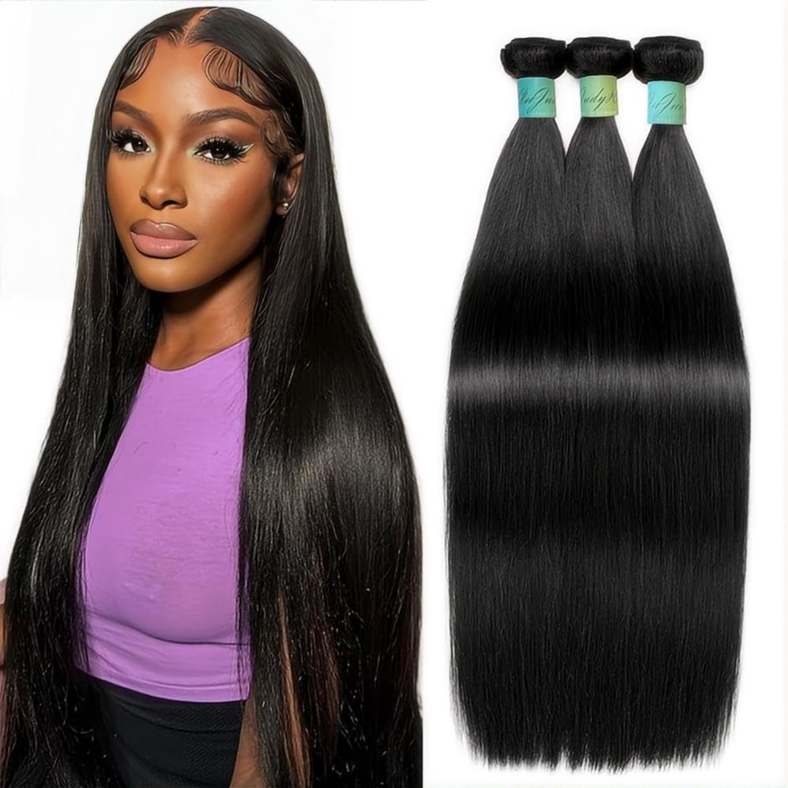 AnJudyReid 13A Straight Hair Bundles Human Hair Bundles 18 20 22 Inch 100% Unprocessed Brazilian Remy Virgin Hair Natural Black 3 Bundles