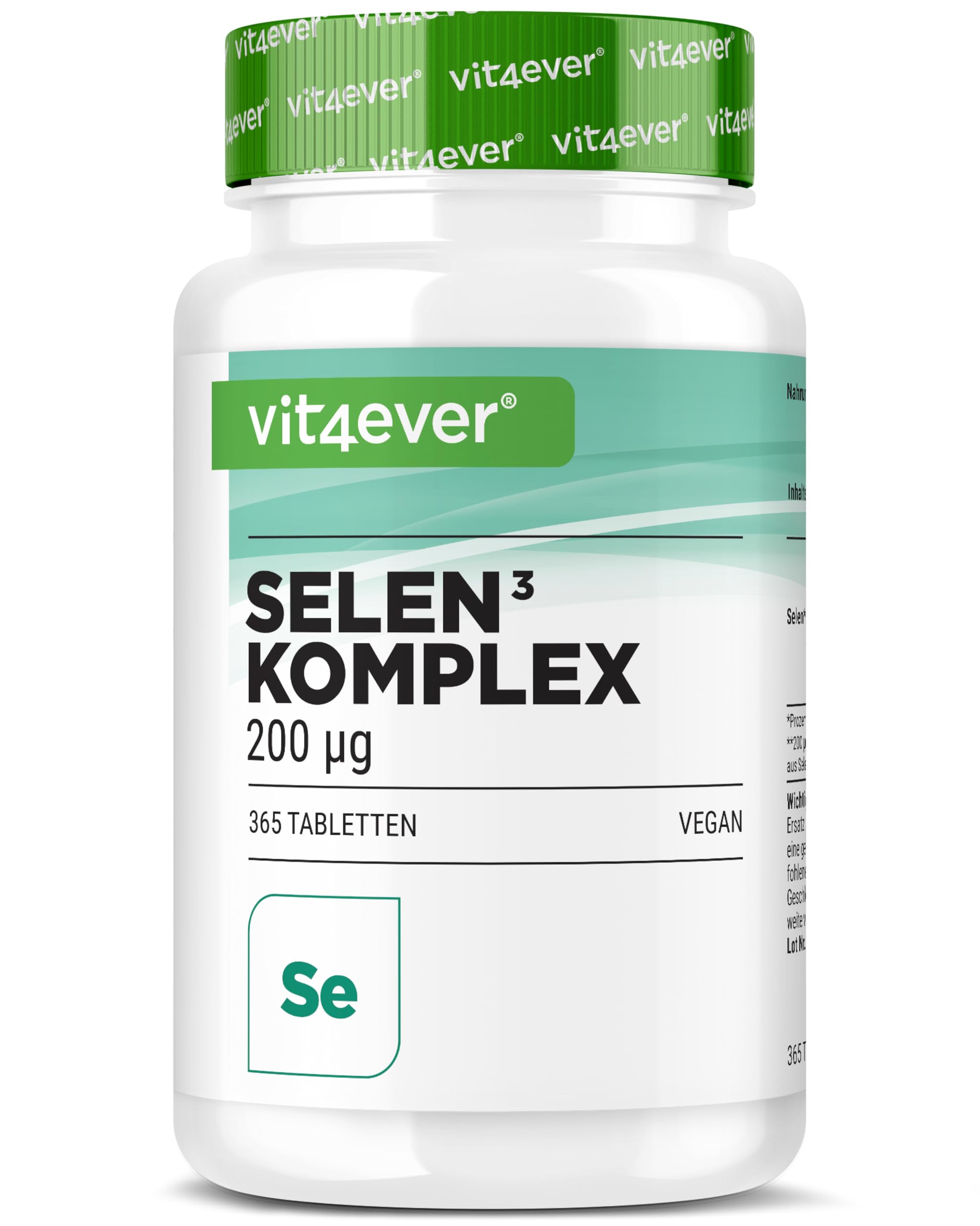 vit4ever Selenium Complex 3-365 tablets of 200 µg each - Highly dosed & vegan - Premium formula with sodium selenite, L-selenomethionine & selenium yeast - No unnecessary additives