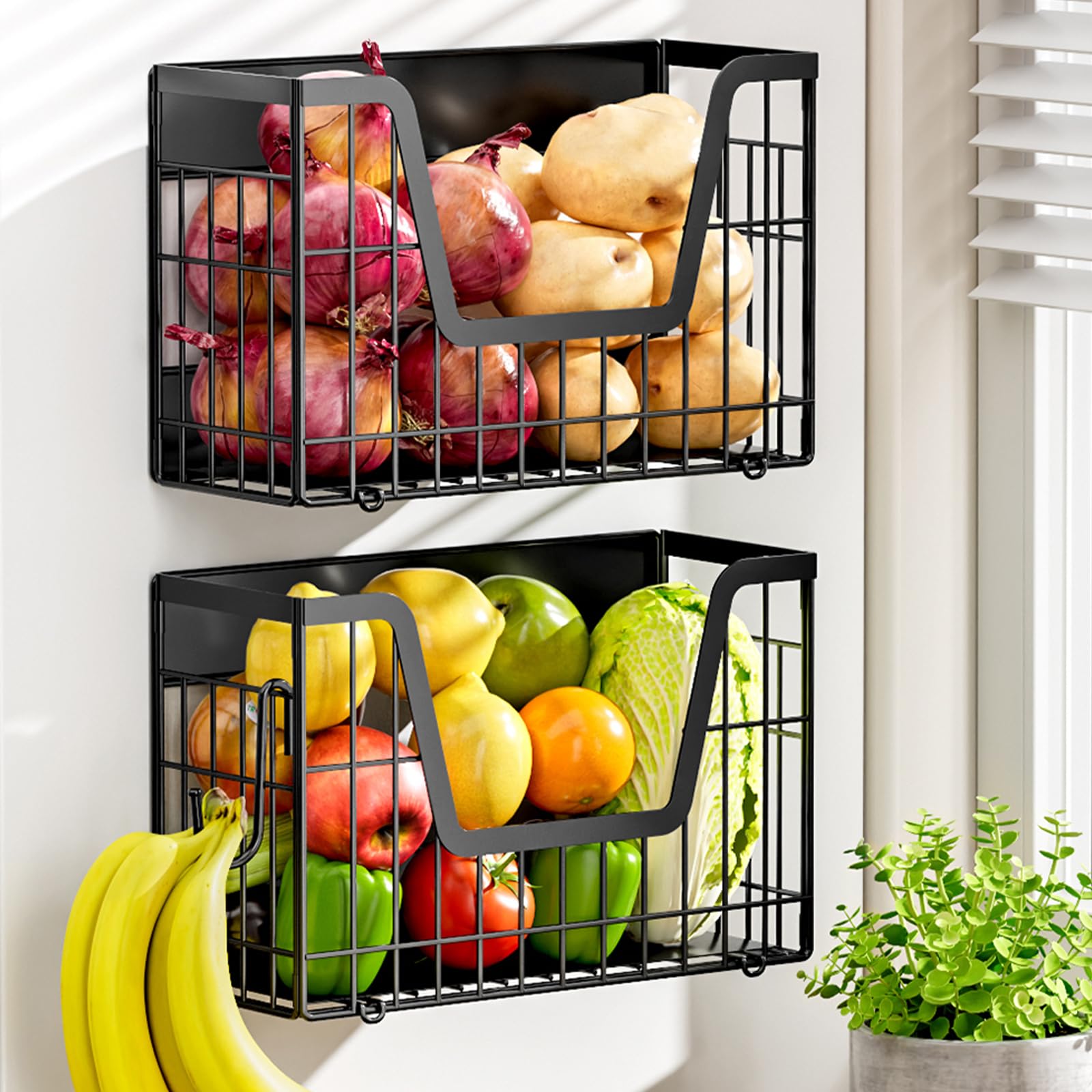 Photo 1 of YIWANFW 2 Set Magnetic Shelf for Fridge, Potato & Onion Storage Bins, Magnetic Fruit Basket for Refrigerator Pantry Kitchen Counter Laundry Organizer, Fridge Magnetic Spice Rack Magnet Fridge Storage