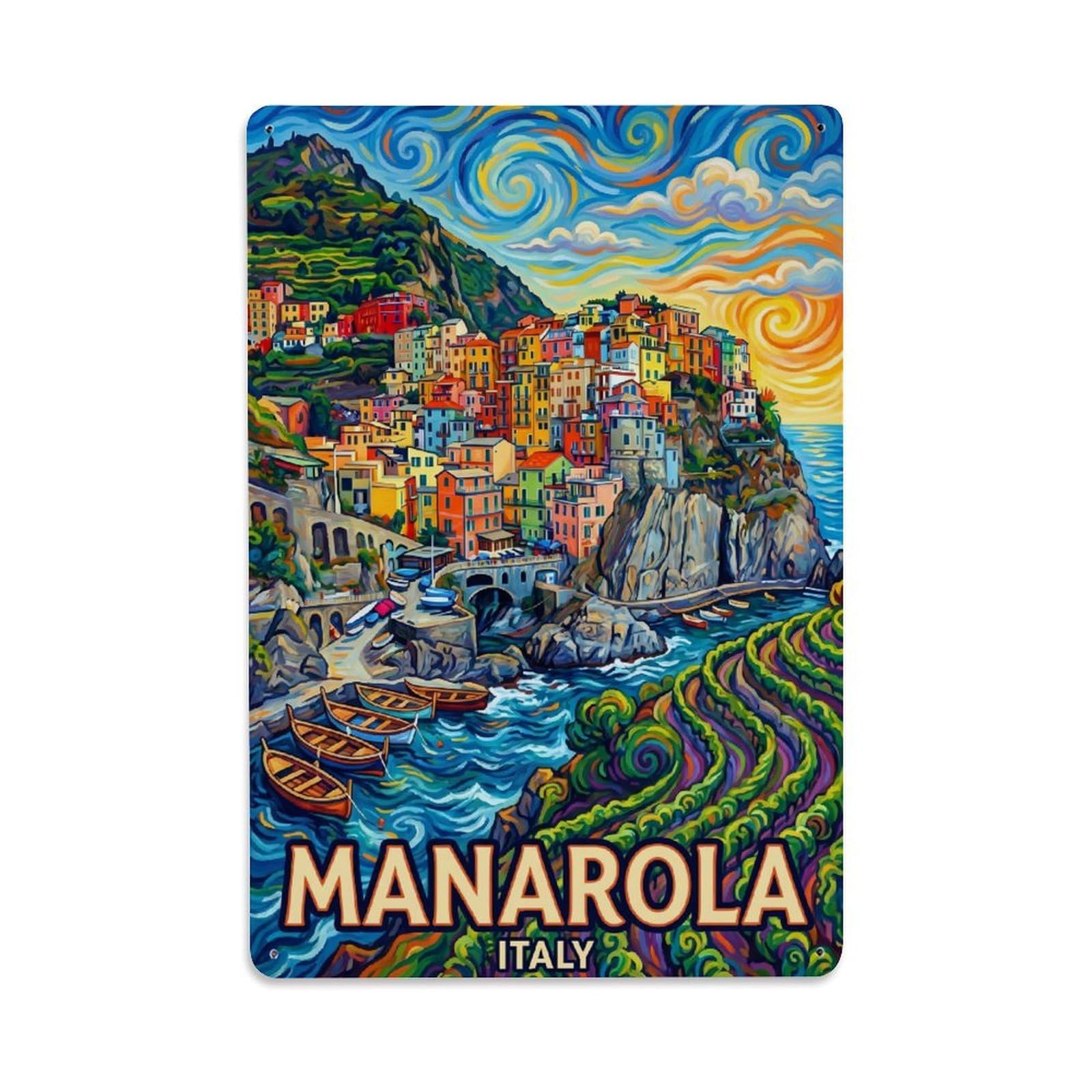 Huiyhb 8X12inch(20X30cm) Vintage Travel Manarola Italy Expressive Metal Tin Sign