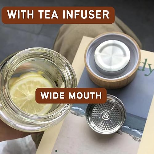 Miniatura 2 de HOLABEAR Botella de vidrio motivacional de 32 onzas para tomar agua diaria con tiempo para beber, con tapa y funda de bambú a prueba de fugas, apta